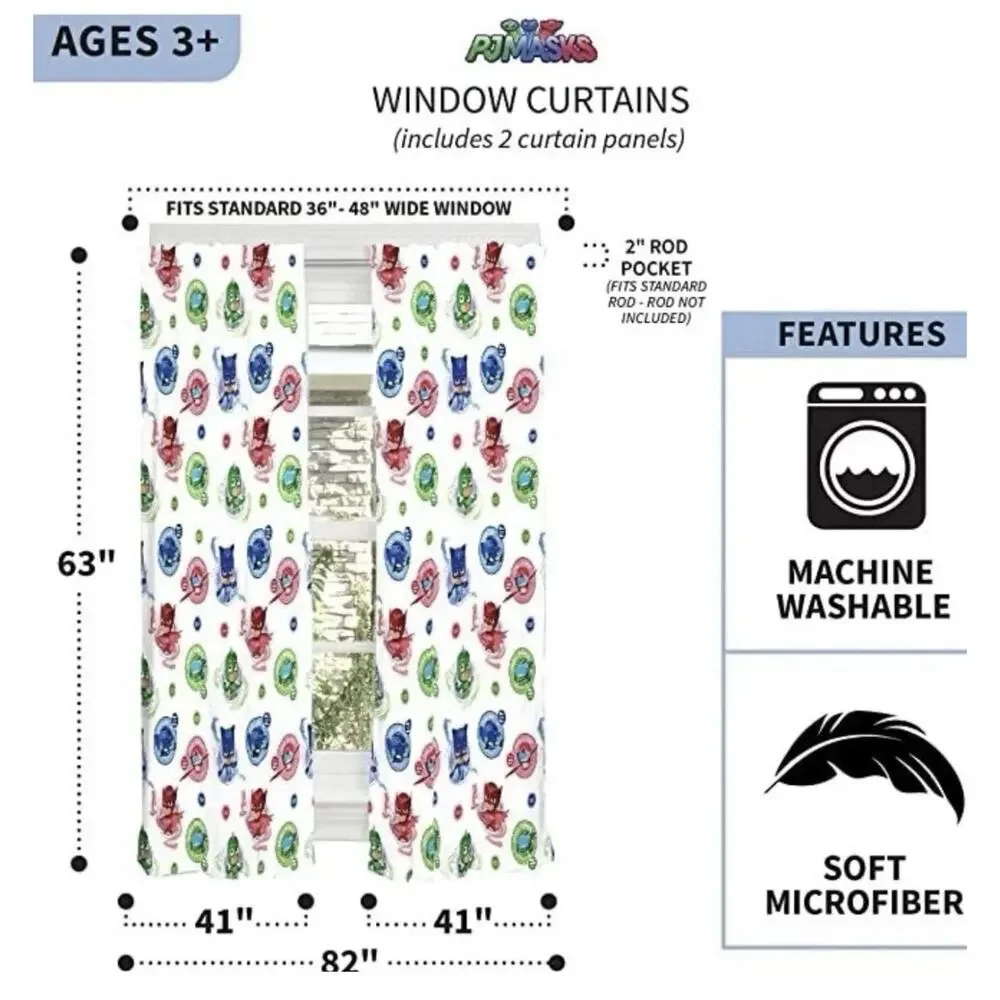 PJ Masks Microfiber Window Curtains 82x63in Cartoon Panels Kids Room